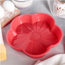 Форма для выпечки Доляна «Цветок», силикон, 20×20×4 см, красная