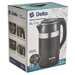 Чайник электрический 1500 Вт, 2,3 л DELTA DL-1116, двойной корпус, черный