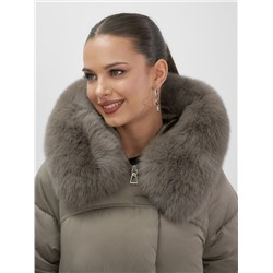 Куртка зимняя женская с мехом и капюшоном тренд коричневого цвета 7737K