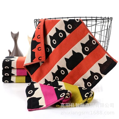Zhiyang's new Aiwei bamboo cotton small black cat gauze square towel, soft breathable and absorbent kitchen hanging towel, factory price wholesale