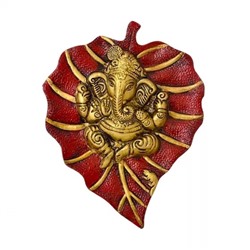 Ганеша на красном листе, Red Leaf Ganesha Statue Wall Hanging, произв. Kridaykraft