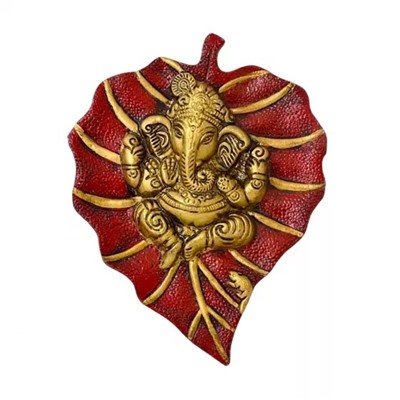 Ганеша на красном листе, Red Leaf Ganesha Statue Wall Hanging, произв. Kridaykraft