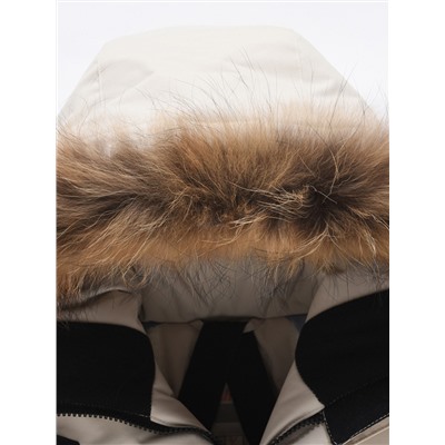 Парка зимняя подростковая для девочки с капюшоном и мехом бежевого цвета 9534B