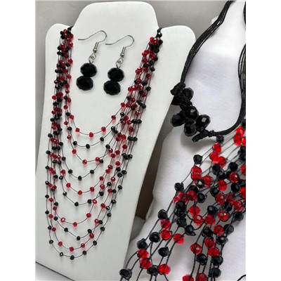 Комплект бижутерии "Хрустальная россыпь" , цвет черный с красным