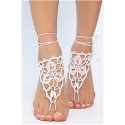 Барефуты Вязанные украшения на ноги (бело-золотой) БФ05