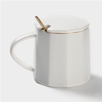 Кружка с ложкой Simple, 350 мл, керамика, белая