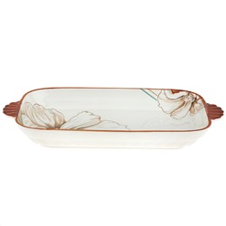 "Блуминг флауэрс (Blooming flowers)" Блюдо фарфоровое 320х177х40мм, с ручками, с деколью, отводка (Китай)