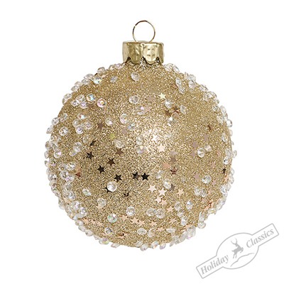 Шар "Льдинки и звездочки" шампань (стекло) 8 см