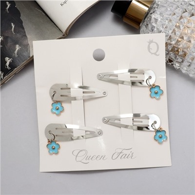 Невидимки для волос «Офелия», набор 4 шт., василёк, 4.5 см, серебро