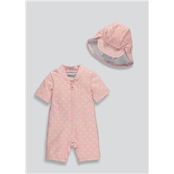 Girls Swimming Costume & Hat Set (Newborn-23mths)