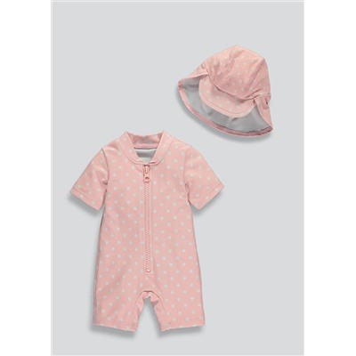 Girls Swimming Costume & Hat Set (Newborn-23mths)
