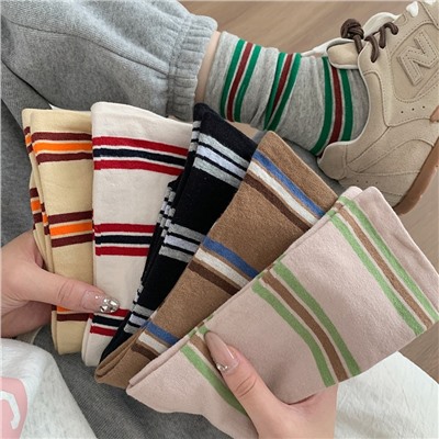 South Korean goods, comfortable cotton knee socks for leisure, mid-length