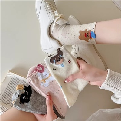 New cute cat dog cartoon cotton socks mid-tube socks Korean ins pile socks women