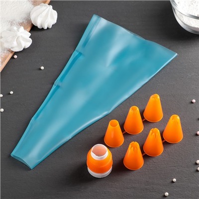 Набор кондитерский Доляна «Бирюза», 6 насадок (основание насадки 2.5 см), 29×19×3.5 см, насадки и МИКС