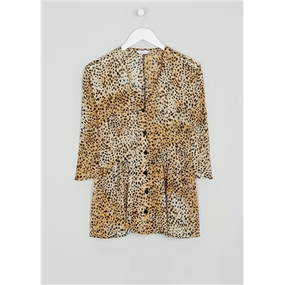3/4 Sleeve Animal Print Peplum Blouse