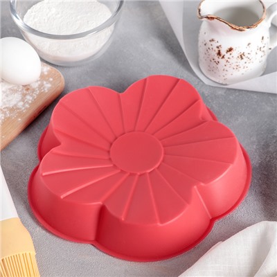 Форма для выпечки Доляна «Цветок», силикон, 20×20×4 см, красная