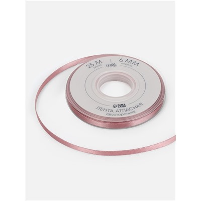 Лента атласная TEIRA, двухсторонняя, 6 мм, 25±1 м, розовая №164