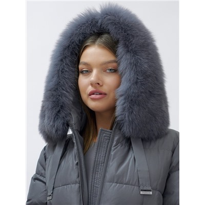 Пальто женское зимние с мехом песец большого размера серого цвета 622_1Sr