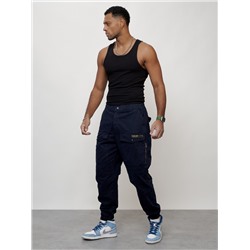Джинсы карго мужские с накладными карманами темно-синего цвета 2417TS