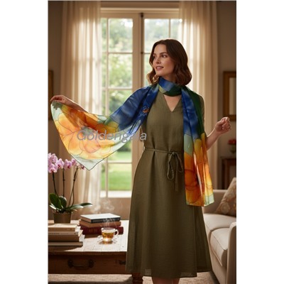 Шарф шифоновый с цветочным рисунком 3D Арт М52/3