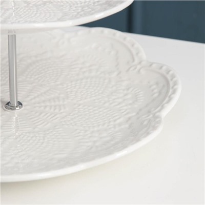 Этажерка - фруктовница Доляна «Сьюзен», 3 яруса, d=15/20/26 см, фарфор, белая