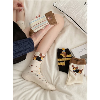 Demi-season embroidery, cartoon cute knee socks, Korean style, with embroidery