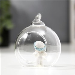Фигурка - подвеска полистоун «Ангелок в шаре», ёлочная игрушка, голубой веночек, 6.7×5.5×6.2 см