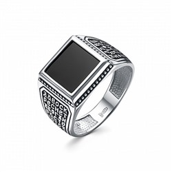 Кольцо (Спаси и Сохрани) из серебра ч/ч литьё с нат.камнем