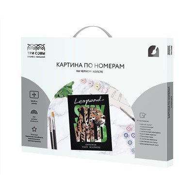 Картина по номерам на черном холсте ТРИ СОВЫ "Оставайся диким", 40*50, c акриловыми красками и кистями