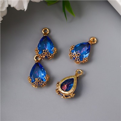 Декор для творчества пластик «Капля с золотыми цветочками», синий кристалл, 2×1.2 см