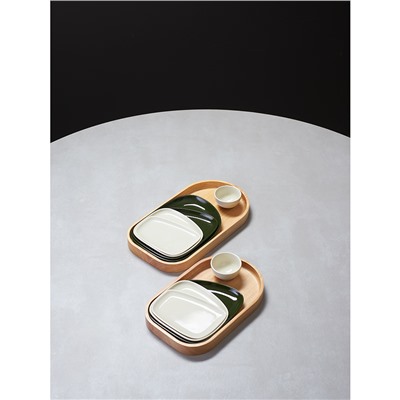 Набор из 5-ти сервировочных тарелок на деревянном подносе Sorrento