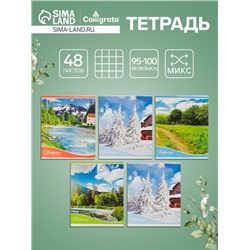Тетрадь 48 листов в клетку, Calligrata «Времена года», обложка мелованный картон, МИКС