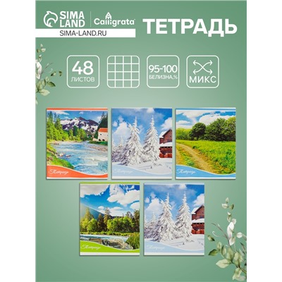 Тетрадь 48 листов в клетку, Calligrata «Времена года», обложка мелованный картон, МИКС