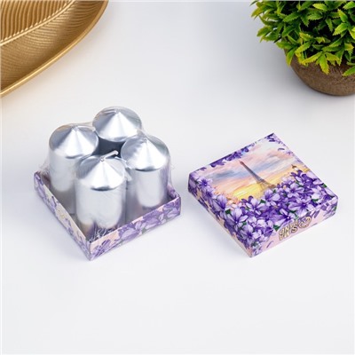 Набор свечей «Столбик», 4 шт., серебряный, 7×3.8 см