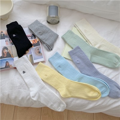 Brand Japanese small design knee socks for men and women, English, A-line, with embroidery, mid-length, Korean style