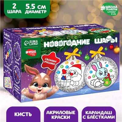 Ёлочные шары под раскраску на новый год «Поверь в мечту», 2 шт, набор для творчества