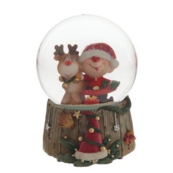 GAEM Фигурка декор в стекл шаре "Гном и Олень" (муз с ключ), D 10 см, L10 W10,5 H14 см