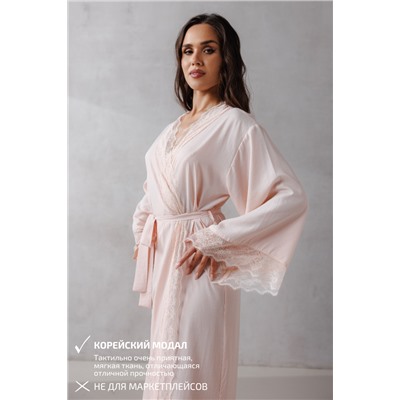 0460-NB ПЕРСИКОВЫЙ ХАЛАТ С РОЗОВЫМ КРУЖЕВОМ908698409