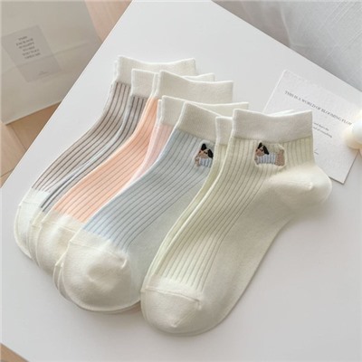 Cotton summer thin breathable cartoon knee socks, internet celebrity, Korean style, with embroidery