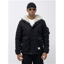 Куртка молодежная мужская зимняя с мехом черного цвета 2611Ch