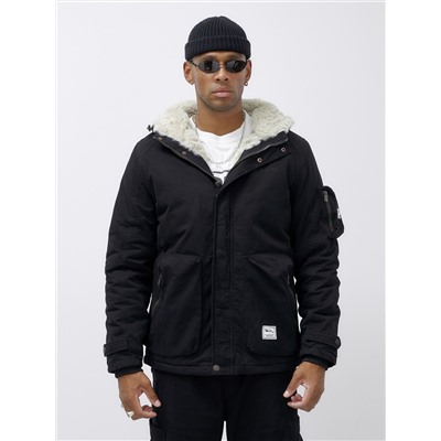 Куртка молодежная мужская зимняя с мехом черного цвета 2611Ch