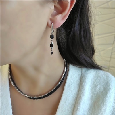 Серьги из гематита: матовый чёрный гематит + серебристый