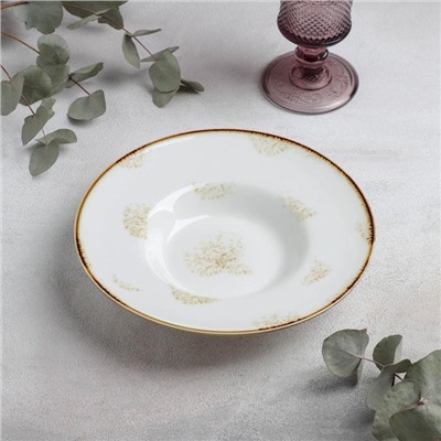 Тарелка для пасты Доляна Organic Gold, 150 мл, d=21 см, фарфор, белая