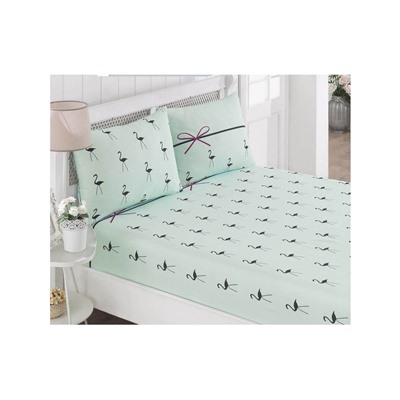 1+1 100x200 см. 1 сп. Простынь на Резинке с Наволочкой Flamingo Mint