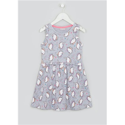 Girls Grey Sleeveless Unicorn Print Dress (4-13yrs)
