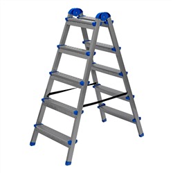 Стремянка двухсторонняя 5 ступеней, сталь профиль, стальные ступени, Сибртех