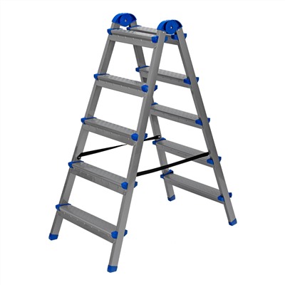Стремянка двухсторонняя 5 ступеней, сталь профиль, стальные ступени, Сибртех