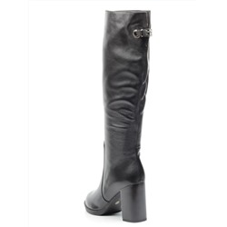 02-S7158 BLACK Сапоги демисезонные женские (натуральная кожа, байка)