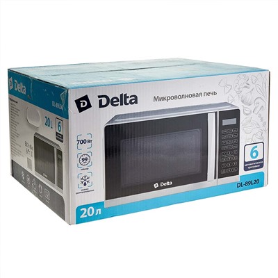 Микроволновая печь 700 Вт, 20 л DELTA DL-89L20 белая, LED-дисплей, 6 автопрограмм