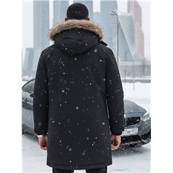 Парка зимняя мужская с капюшоном и мехом енот черного цвета 9537-1Ch